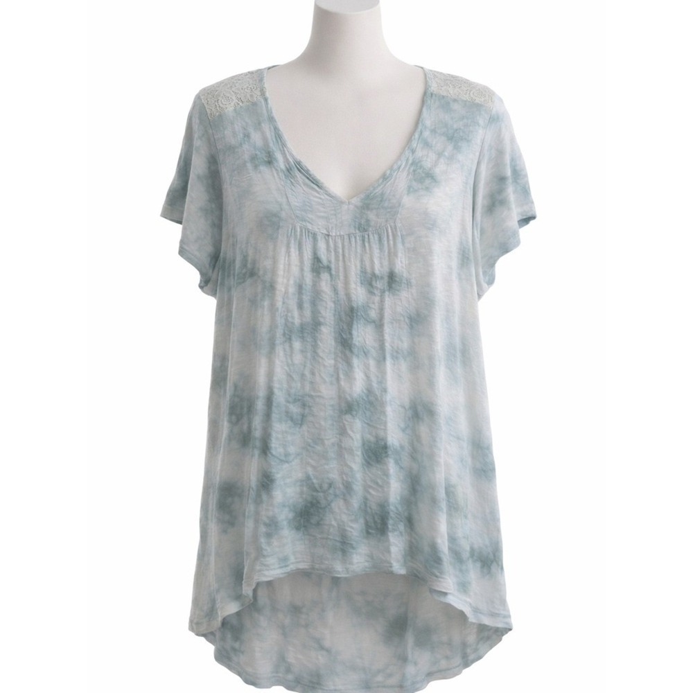 Knox Rose XL Tie Dye Babydoll Tunic Top Sage Green Boho High Low